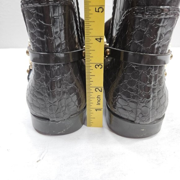 Michael Kors Rain Booties Dark Brown Croc Embossed Equestrian Rubber Rainboot - Picture 11 of 13